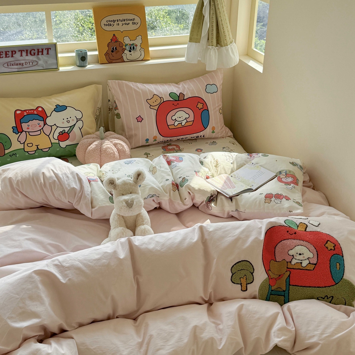 91家纺网 家纺一手货源 找家纺 柚子YOUTH 2025新款全棉纯棉印花毛巾绣四件套 苹果屋