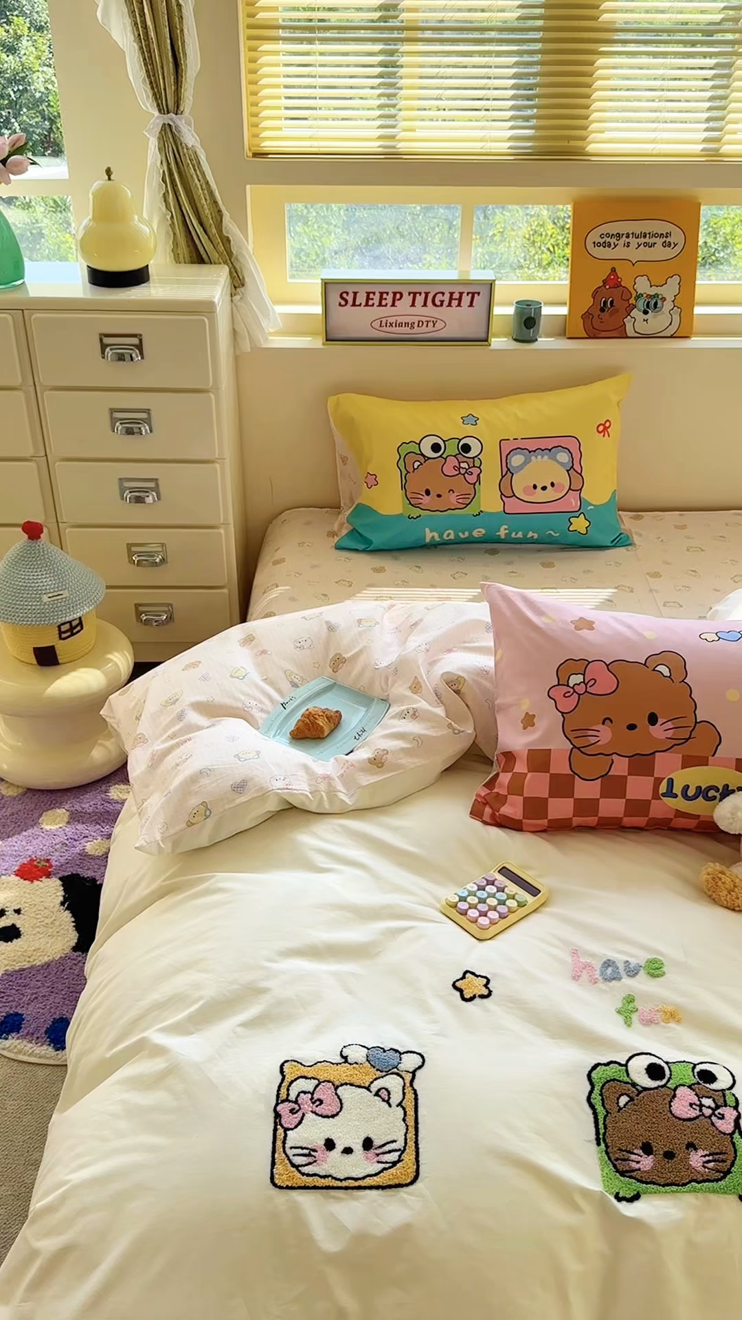 91家纺网 家纺一手货源 找家纺 柚子YOUTH 2025新款全棉纯棉印花毛巾绣四件套 相框猫