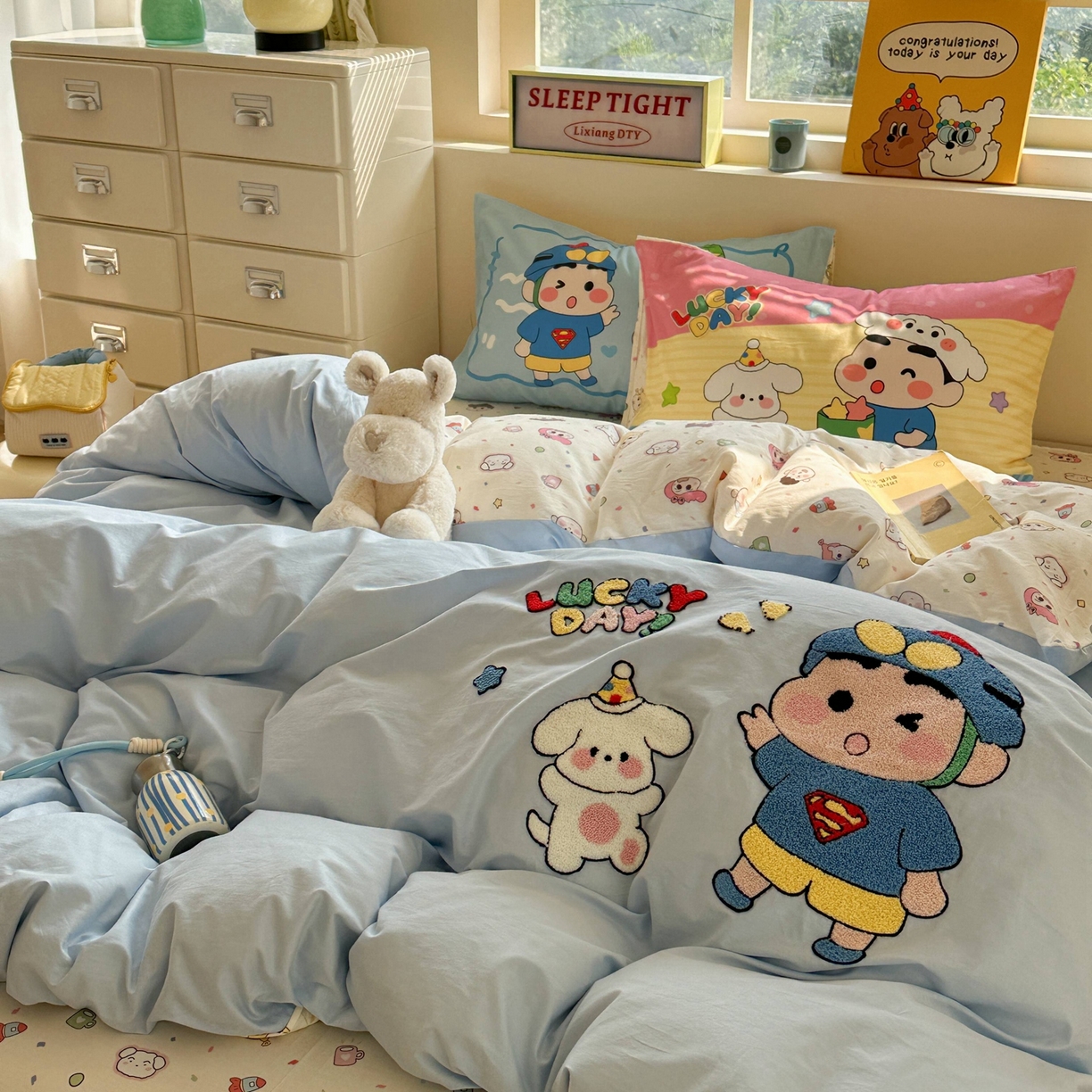 91家纺网 家纺一手货源 找家纺 柚子YOUTH 2025新款全棉纯棉印花毛巾绣四件套 小新