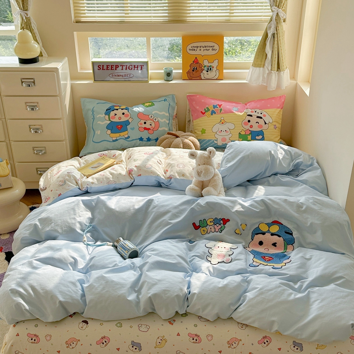 91家纺网 家纺一手货源 找家纺 柚子YOUTH 2025新款全棉纯棉印花毛巾绣四件套 小新