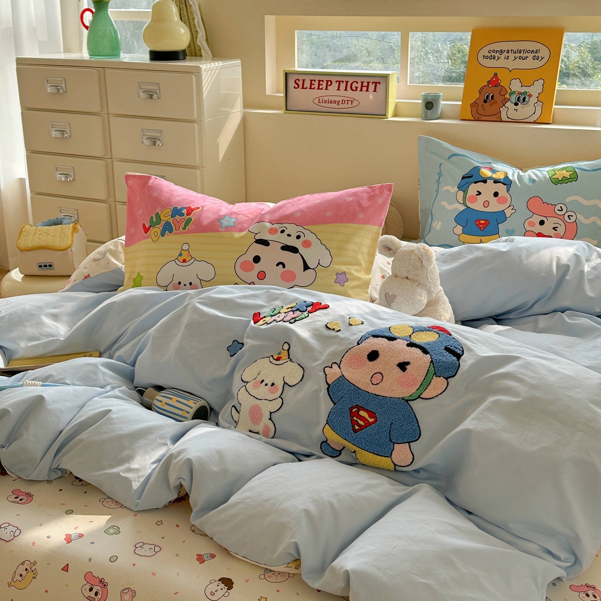 91家纺网 家纺一手货源 找家纺 柚子YOUTH 2025新款全棉纯棉印花毛巾绣四件套 小新