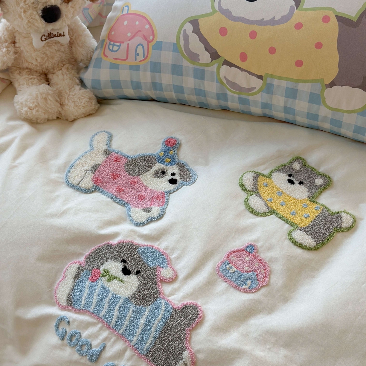 91家纺网 家纺一手货源 找家纺 柚子YOUTH 2025新款全棉纯棉印花毛巾绣四件套 狗狗之家