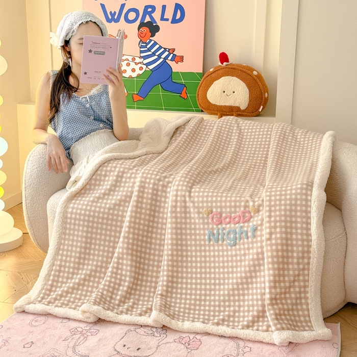 91家纺网 家纺一手货源 找家纺 （总）布柔 2025新款高克重加厚印花毛巾刺绣牛奶绒羊羔绒盖毯双层毛毯午休毯卡通多功能沙发毯子