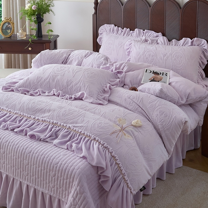 金绣美居 2025新款加厚雕花牛奶绒床盖款四件套-郁金香（控价不低于219/229） 郁金香-新媚紫