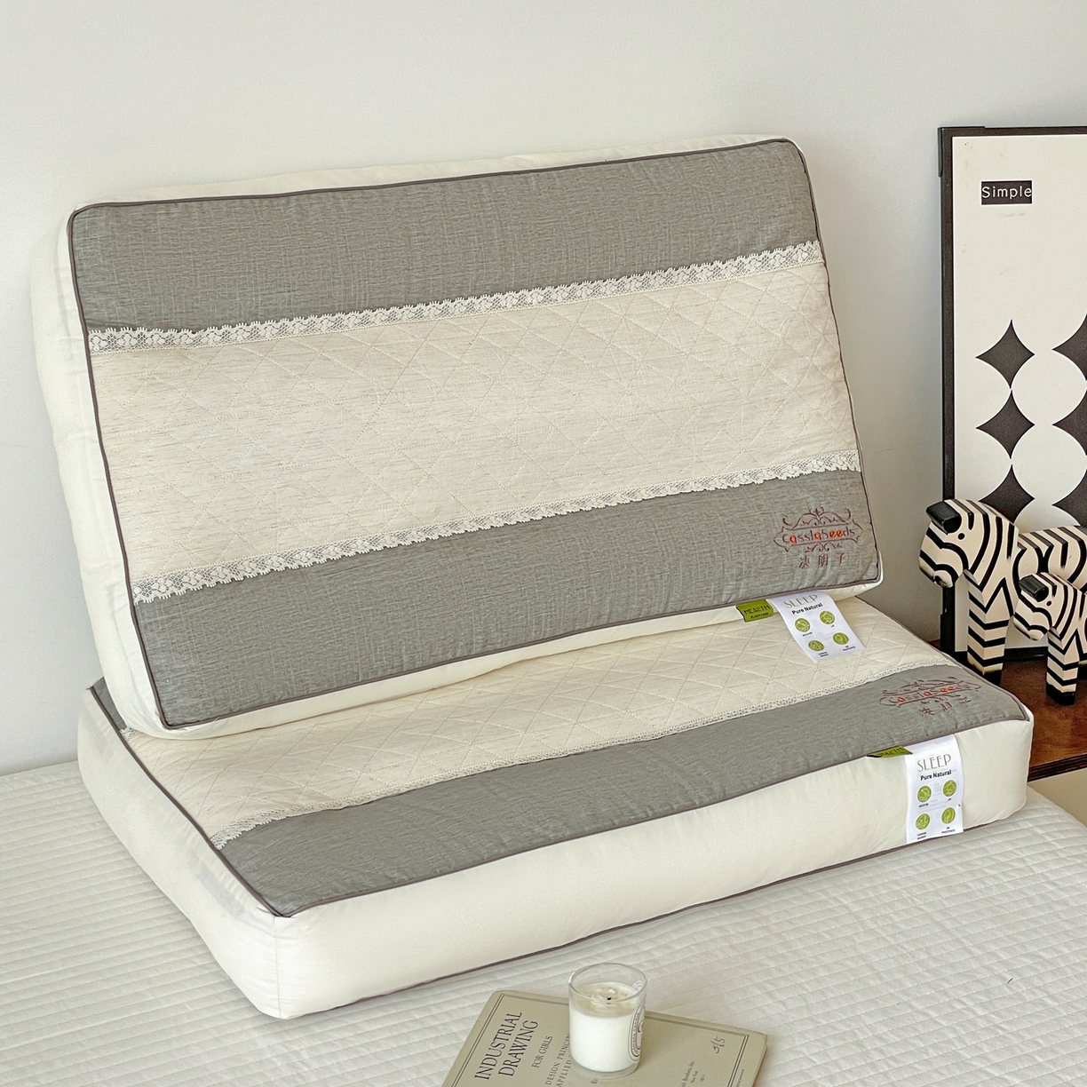 91家纺网 家纺一手货源 找家纺 （总）亦帆枕芯 2025新款棉麻决明子两用护颈养护枕头枕芯