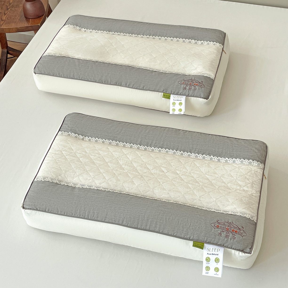 91家纺网 家纺一手货源 找家纺 （总）亦帆枕芯 2025新款棉麻决明子两用护颈养护枕头枕芯