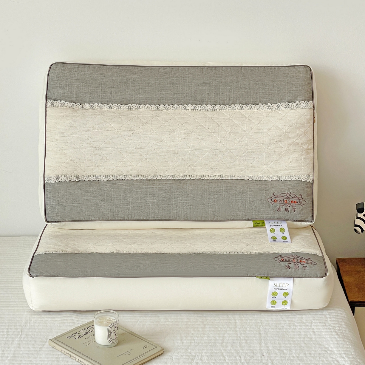 91家纺网 家纺一手货源 找家纺 （总）亦帆枕芯 2025新款棉麻决明子两用护颈养护枕头枕芯