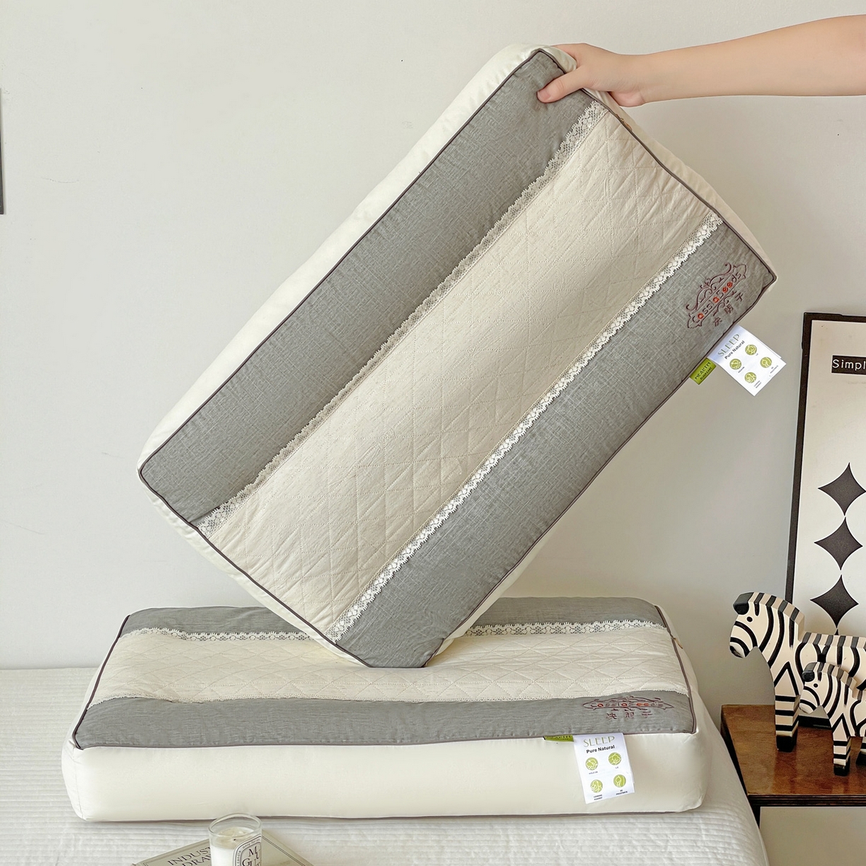 91家纺网 家纺一手货源 找家纺 （总）亦帆枕芯 2025新款棉麻决明子两用护颈养护枕头枕芯