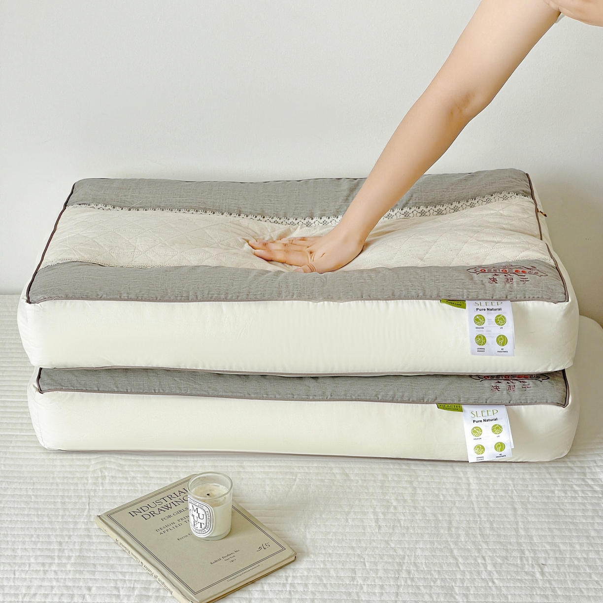 91家纺网 家纺一手货源 找家纺 （总）亦帆枕芯 2025新款棉麻决明子两用护颈养护枕头枕芯