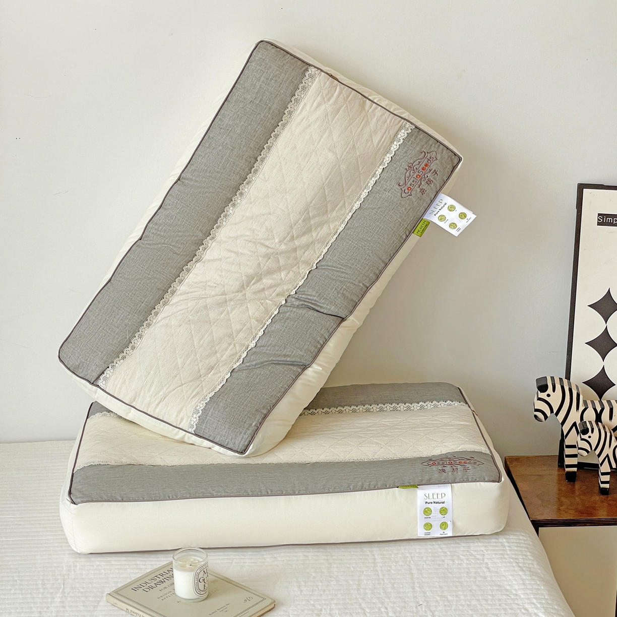 91家纺网 家纺一手货源 找家纺 （总）亦帆枕芯 2025新款棉麻决明子两用护颈养护枕头枕芯