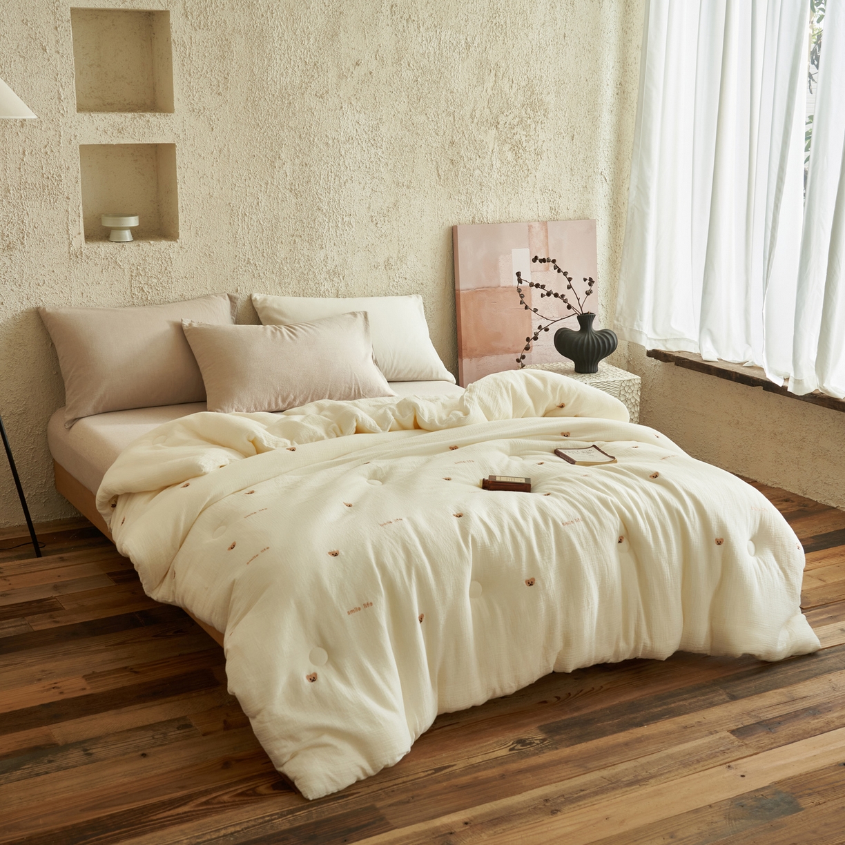 91家纺网 家纺一手货源 找家纺 子由家居 2025新款家居水洗小清新大豆被被子被芯 微笑熊