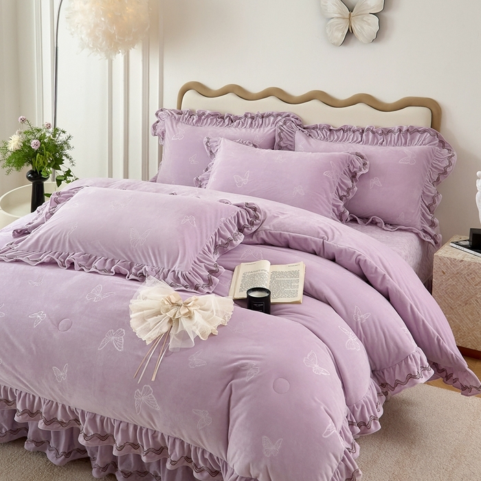 91家纺网 家纺一手货源 找家纺 金绣美居 2025新款婴儿绒多功能床盖款四件套-知音（控价不低于229/239） 知音-浅紫