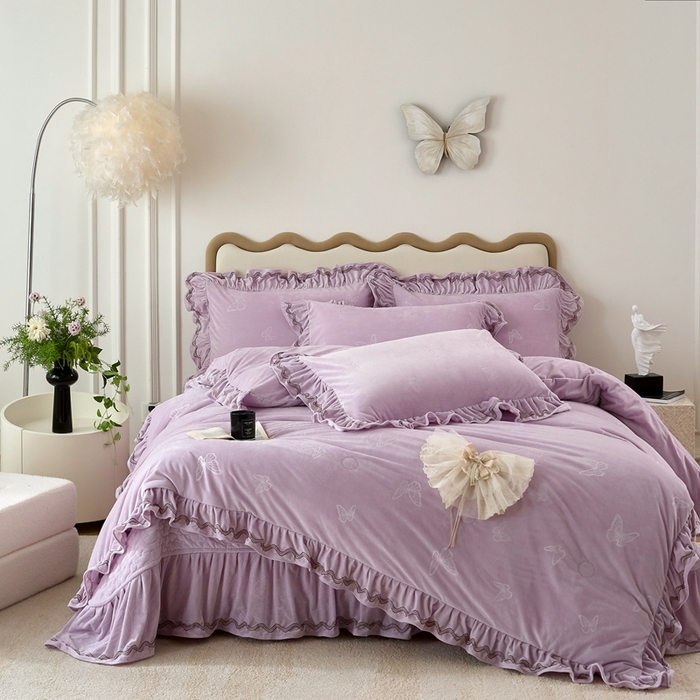 91家纺网 家纺一手货源 找家纺 金绣美居 2025新款婴儿绒多功能床盖款四件套-知音（控价不低于229/239） 知音-浅紫