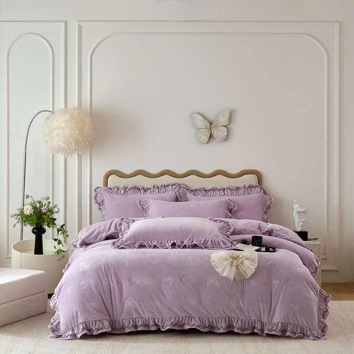 91家纺网 家纺一手货源 找家纺 金绣美居 2025新款婴儿绒多功能床盖款四件套-知音（控价不低于229/239） 知音-浅紫