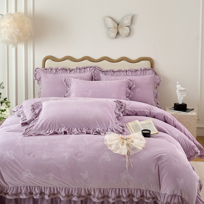 91家纺网 家纺一手货源 找家纺 金绣美居 2025新款婴儿绒多功能床盖款四件套-知音（控价不低于229/239） 知音-浅紫