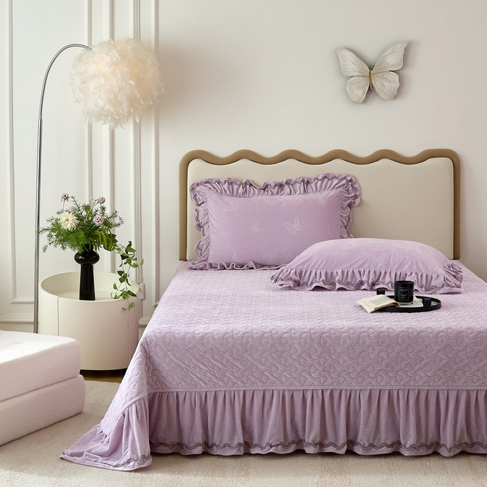 91家纺网 家纺一手货源 找家纺 金绣美居 2025新款婴儿绒多功能床盖款四件套-知音（控价不低于229/239） 知音-浅紫