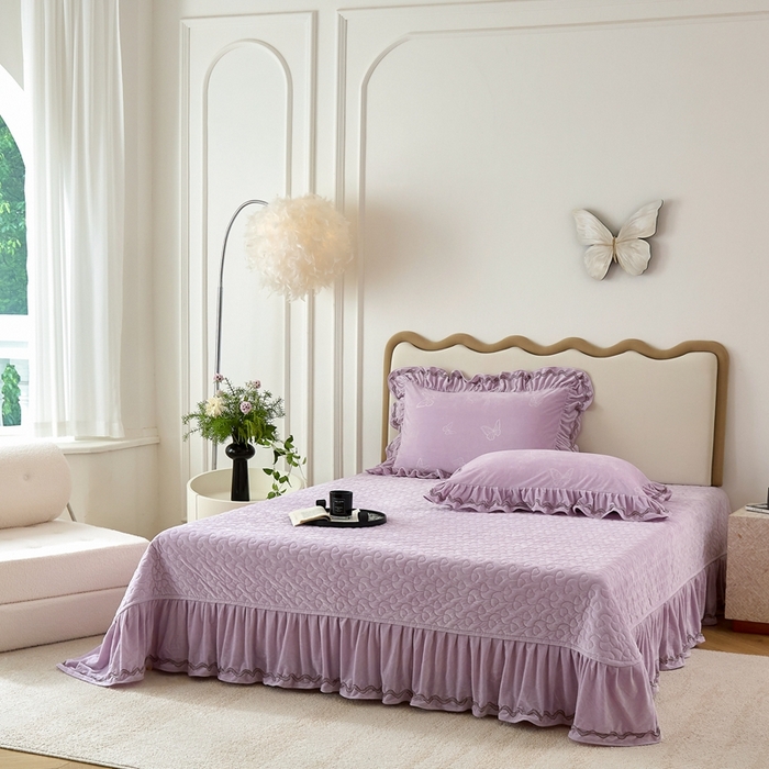 91家纺网 家纺一手货源 找家纺 金绣美居 2025新款婴儿绒多功能床盖款四件套-知音（控价不低于229/239） 知音-浅紫