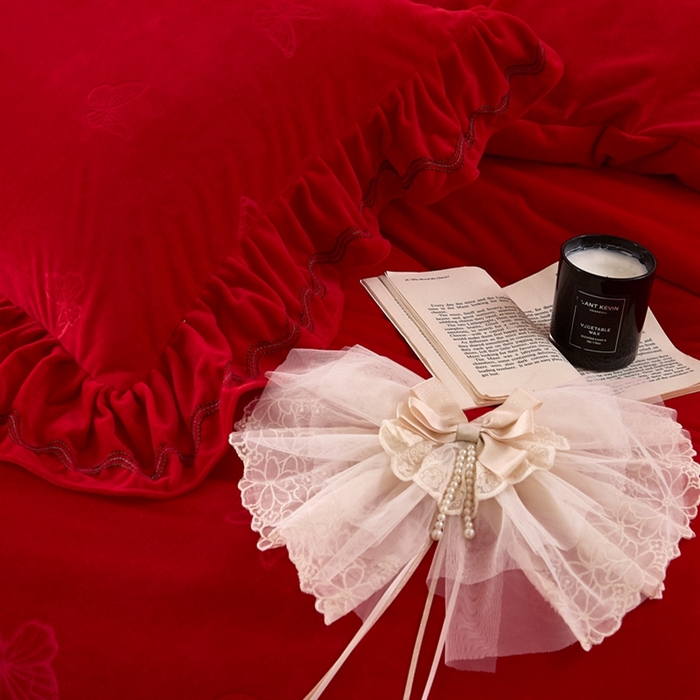 91家纺网 家纺一手货源 找家纺 金绣美居 2025新款婴儿绒多功能床盖款四件套-知音（控价不低于229/239） 知音-中国红