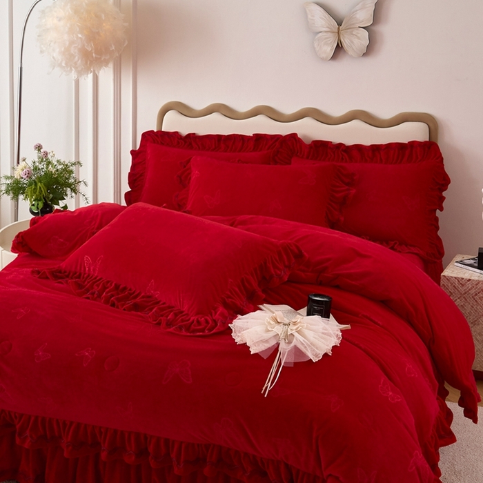 91家纺网 家纺一手货源 找家纺 金绣美居 2025新款婴儿绒多功能床盖款四件套-知音（控价不低于229/239） 知音-中国红