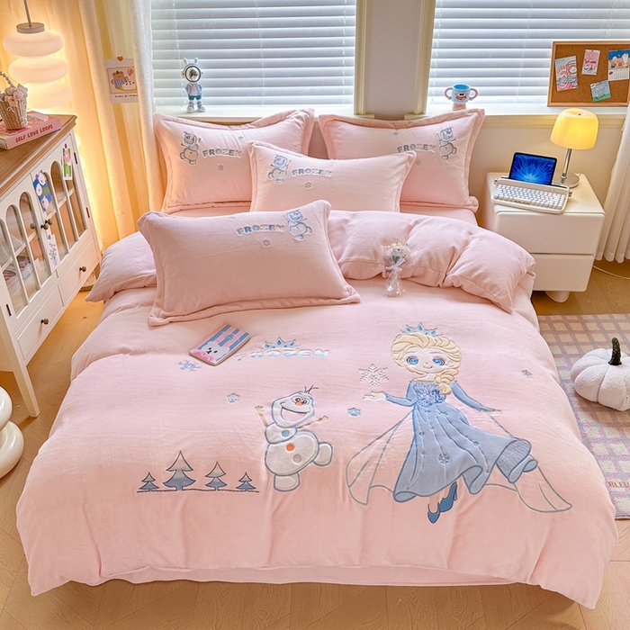 家纺货源 南通家纺 一件代发（总）金绣美居 2025新款卡通贴布绣款牛奶绒四件套-公主