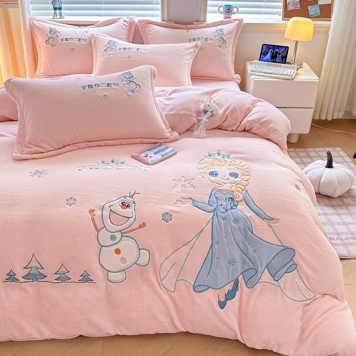 91家纺网 家纺一手货源 找家纺 （总）金绣美居 2025新款卡通贴布绣款牛奶绒四件套-公主