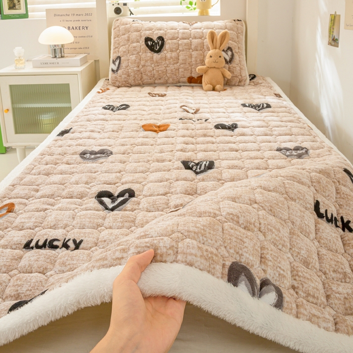 91家纺网 家纺一手货源 找家纺 家喜爱 2025新款暖绒边-加厚牛奶绒学生床褥-第二批 爱心咖