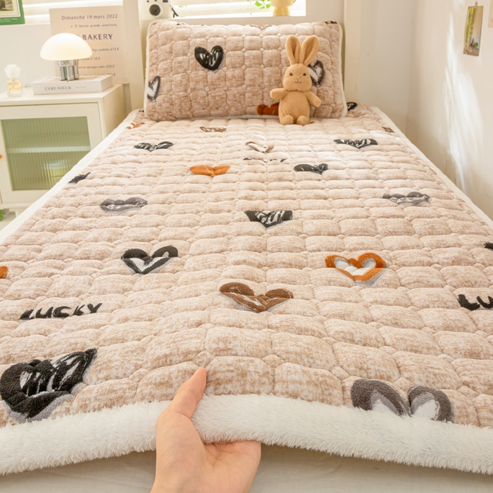 91家纺网 家纺一手货源 找家纺 家喜爱 2025新款暖绒边-加厚牛奶绒学生床褥-第二批 爱心咖