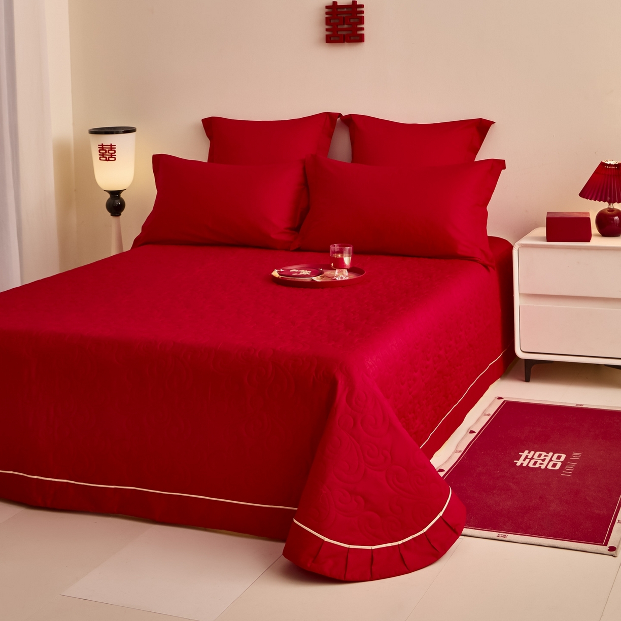 91家纺网 家纺一手货源 找家纺 东方合美（原：皇家传奇） 2025新款婚庆长绒棉纯棉提花配件 婚庆金边床盖