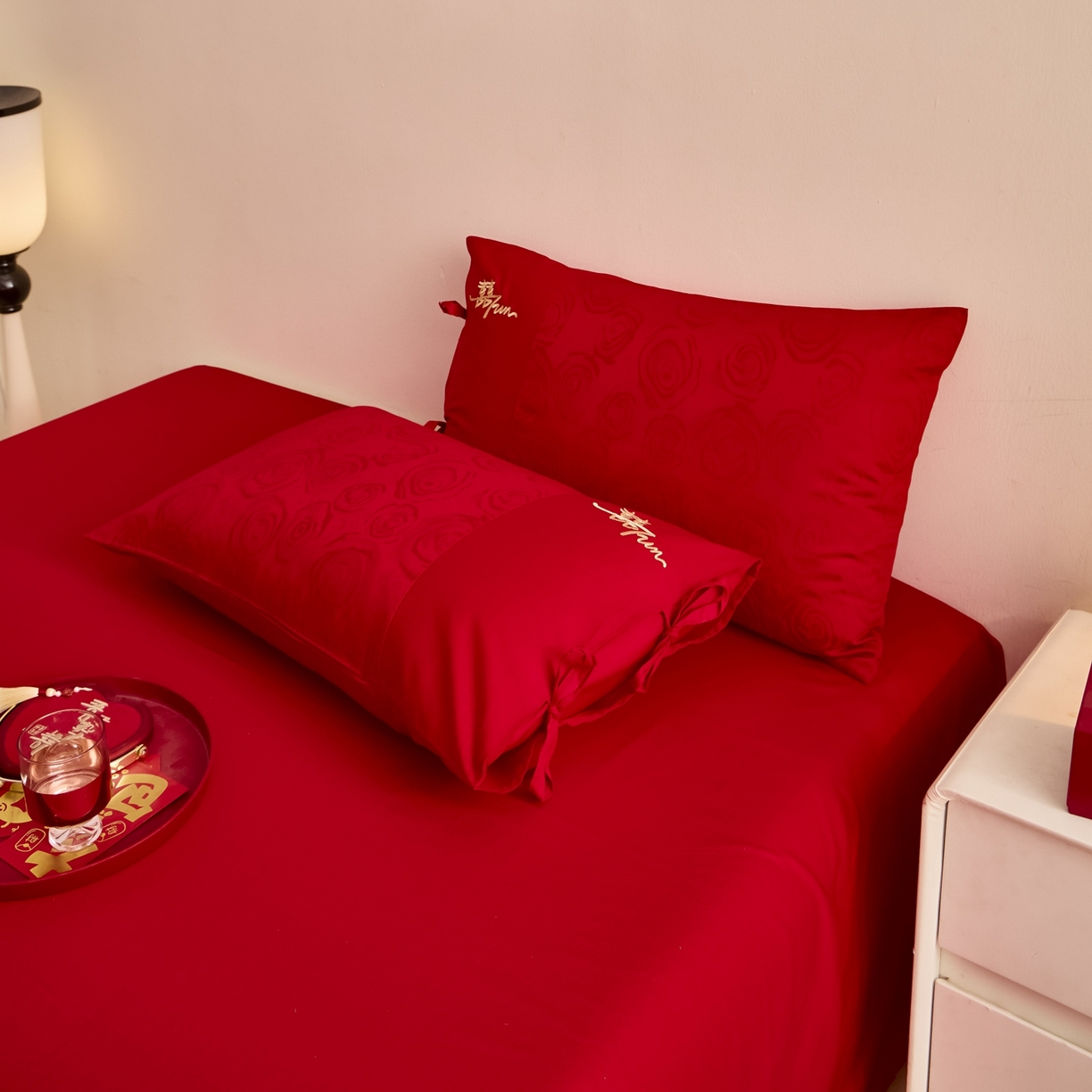 东方合美（原：皇家传奇） 2025新款婚庆长绒棉纯棉提花配件 金色刺绣单人枕