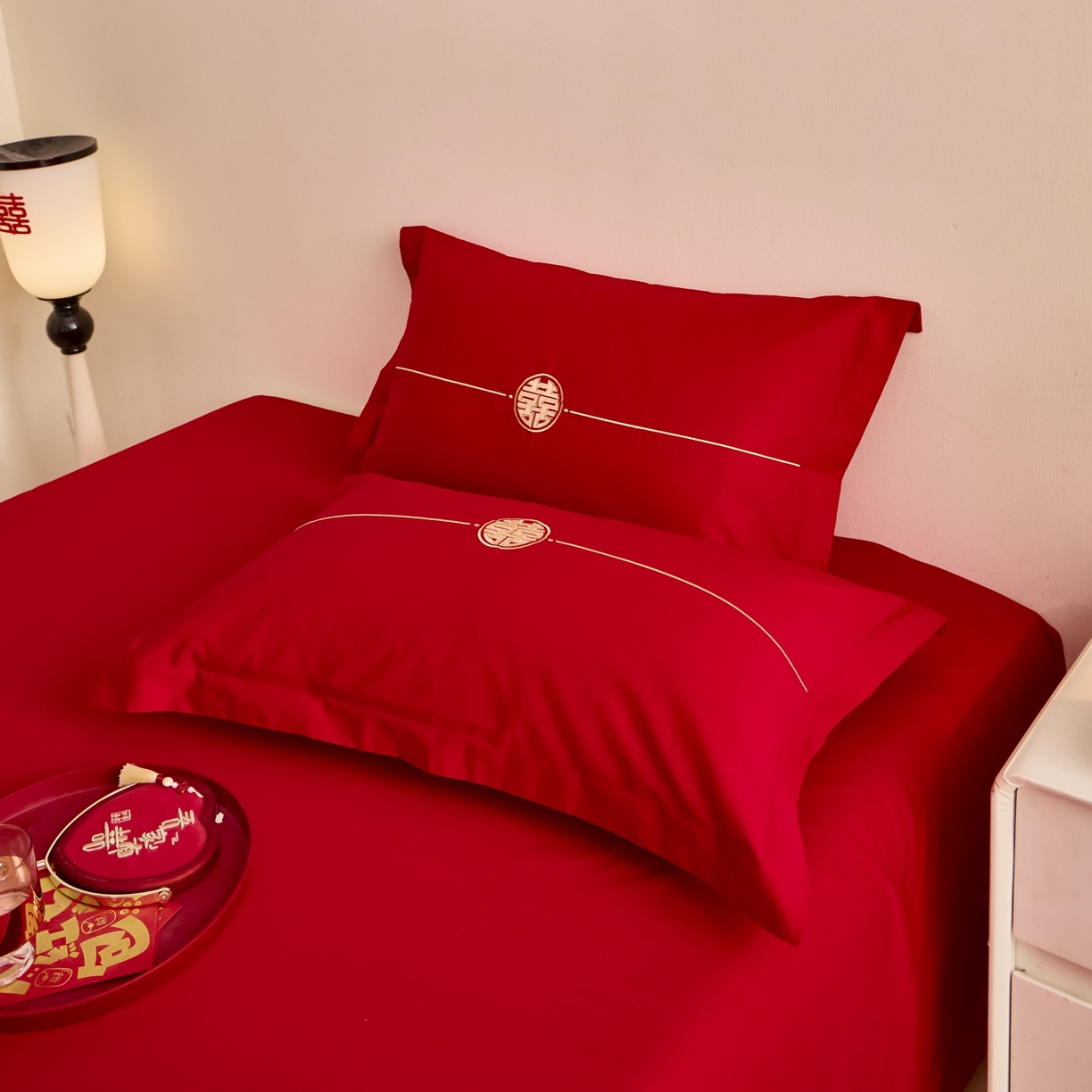 东方合美（原：皇家传奇） 2025新款婚庆长绒棉纯棉提花配件 喜字刺绣单人枕