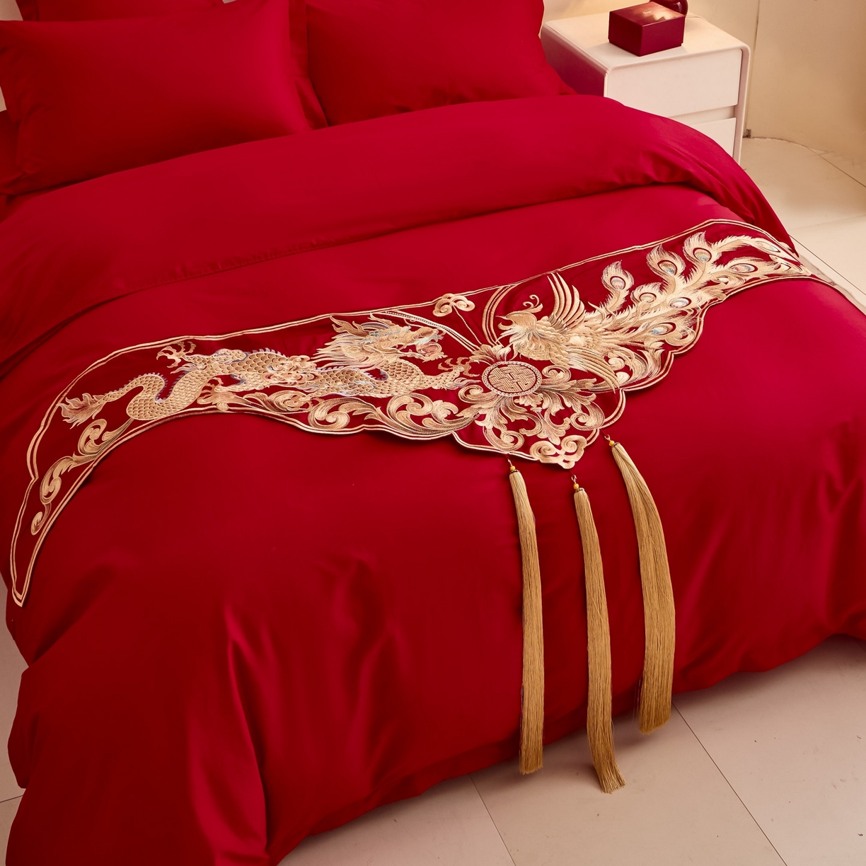 东方合美（原：皇家传奇） 2025新款婚庆长绒棉纯棉提花配件 龙凤嫁衣床旗