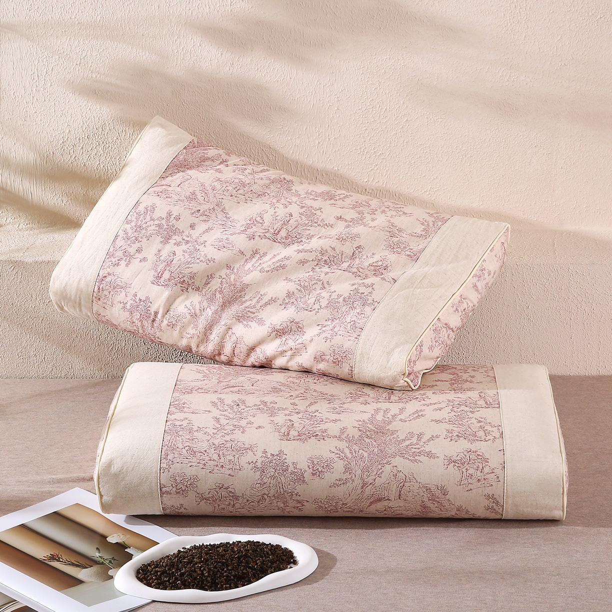 木子晗 2025新款枕头护颈椎国潮棉麻纯荞麦壳可拆洗可替换内胆助睡眠枕头枕芯 朱红