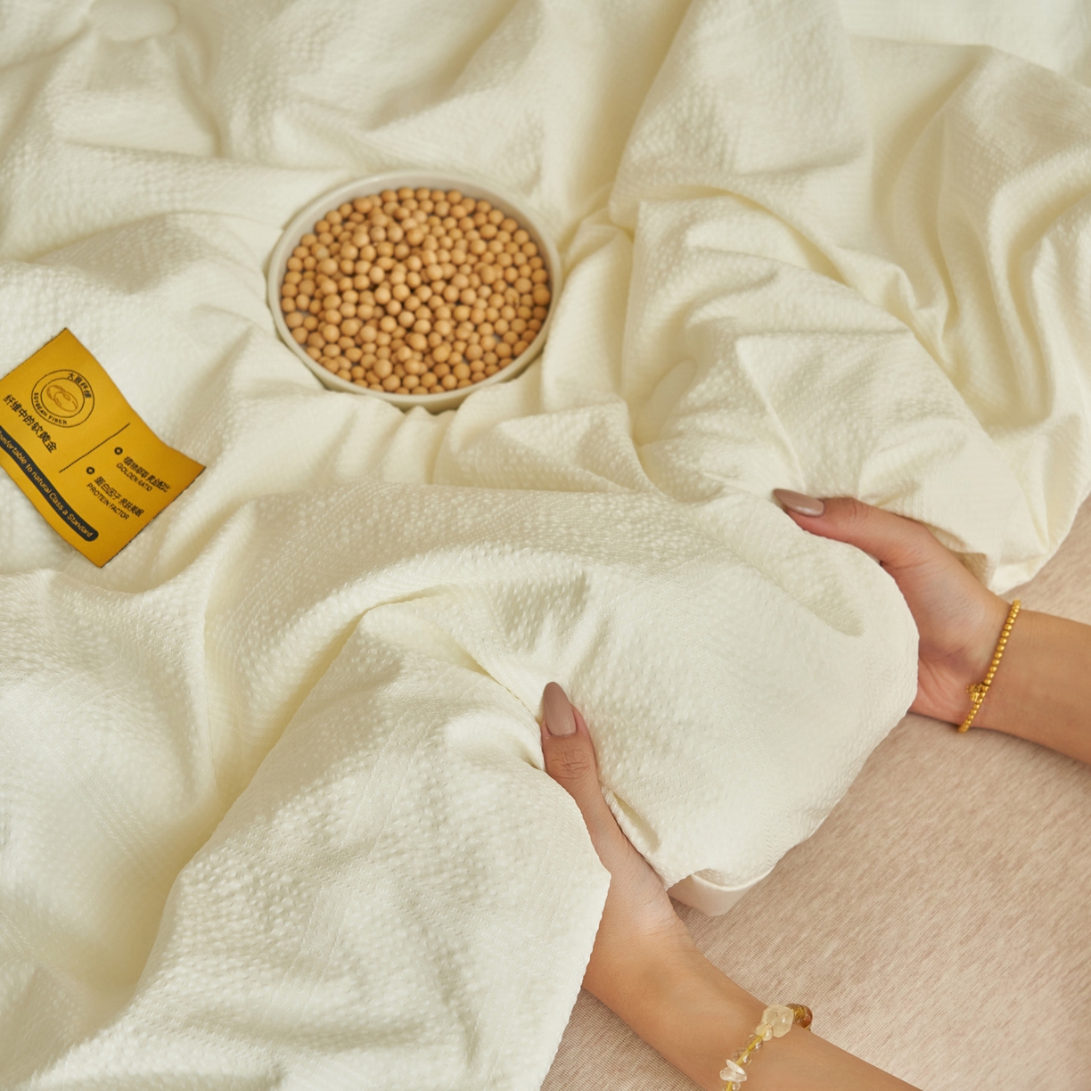 91家纺网 家纺一手货源 找家纺 子由家居 2025新款围棋华夫格提花大豆冬被被子被芯 围棋华夫格-本白