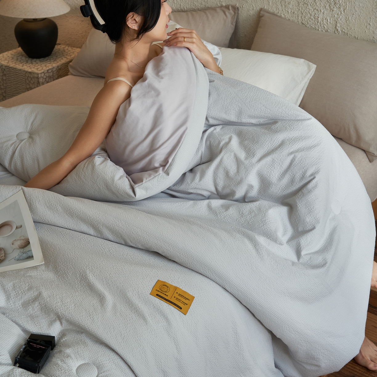 91家纺网 家纺一手货源 找家纺 子由家居 2025新款围棋华夫格提花大豆冬被被子被芯 围棋华夫格-浅灰