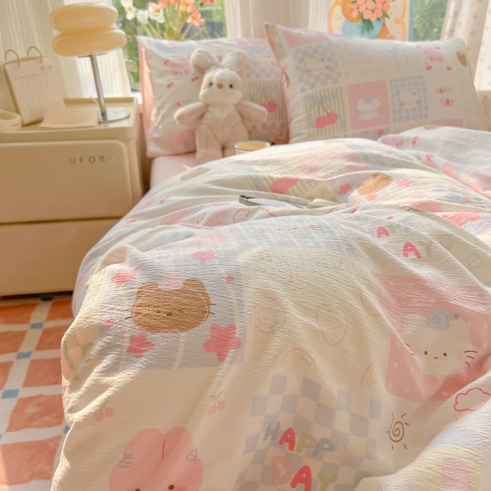 91家纺网 家纺一手货源 找家纺 （总）玉海棠家纺 2025新款云感双层纱暗合四件套