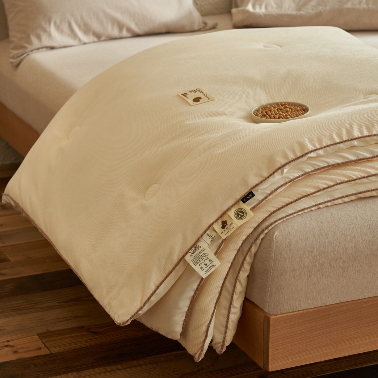 91家纺网 家纺一手货源 找家纺 子由家居 2025新款家居雪尼尔植绒大豆被 雪尼尔-米白