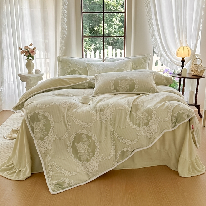 91家纺网 家纺一手货源 找家纺 亿品家纺 2025新款八斤立体雕花牛奶绒四件套 北欧经典【绿】
