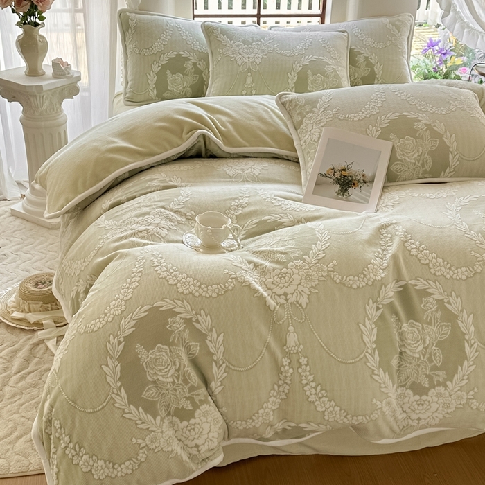 91家纺网 家纺一手货源 找家纺 亿品家纺 2025新款八斤立体雕花牛奶绒四件套 北欧经典【绿】