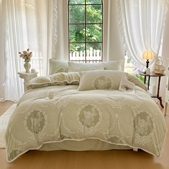 91家纺网 家纺一手货源 找家纺 亿品家纺 2025新款八斤立体雕花牛奶绒四件套 北欧经典【绿】