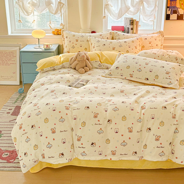 91家纺网 家纺一手货源 找家纺 卡普 2025新款牛奶绒印花四件套童趣时光