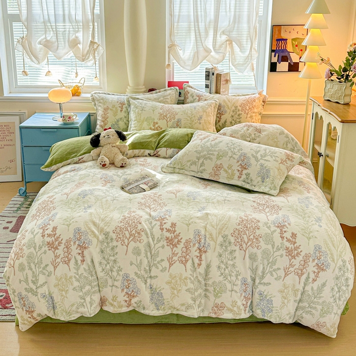 卡普 2025新款牛奶绒印花四件套幽兰花谷