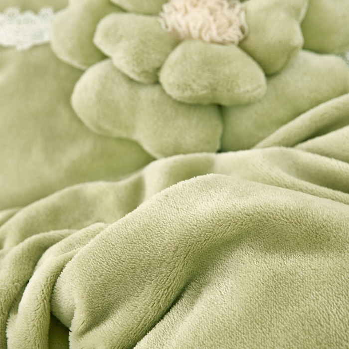 91家纺网 家纺一手货源 找家纺 苏木年华 2025新款牛奶绒床盖荷叶边四件套-花颜 花颜-抹茶绿