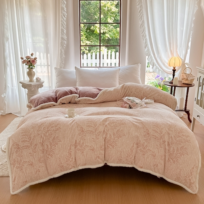 91家纺网 家纺一手货源 找家纺 亿品家纺 2025新款八斤立体雕花牛奶绒四件套 长夏叶蔓【桔】