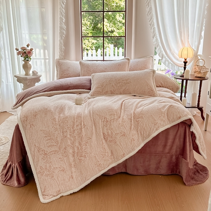 91家纺网 家纺一手货源 找家纺 亿品家纺 2025新款八斤立体雕花牛奶绒四件套 长夏叶蔓【桔】