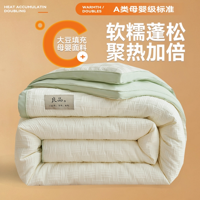 子由家居 2025新款针织良品格拼色大豆纤维冬被被子被芯 良品格-白+绿
