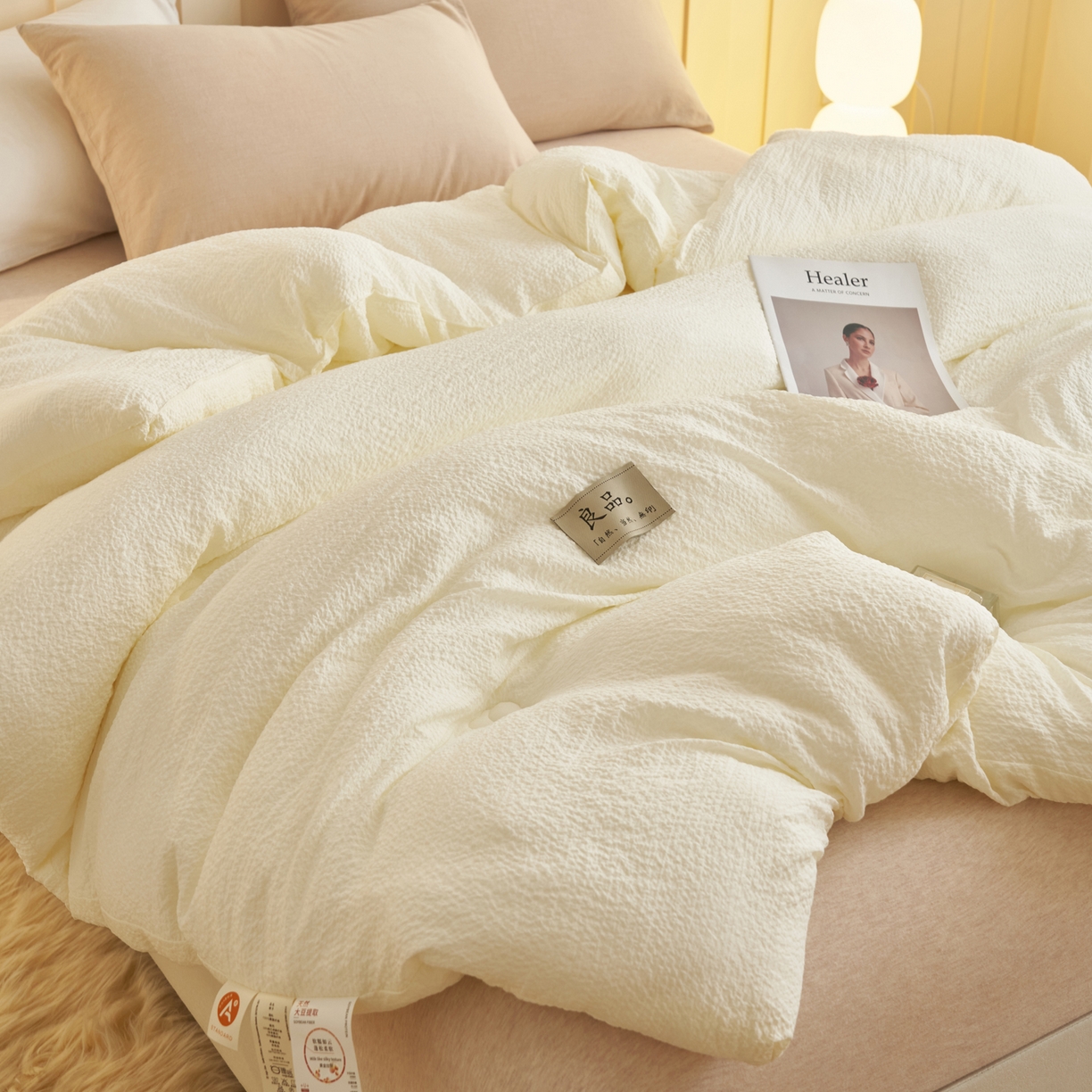 91家纺网 家纺一手货源 找家纺 子由家居 2025新款韩系皱皱格大豆纤维冬被被子被芯 邹邹格-白色