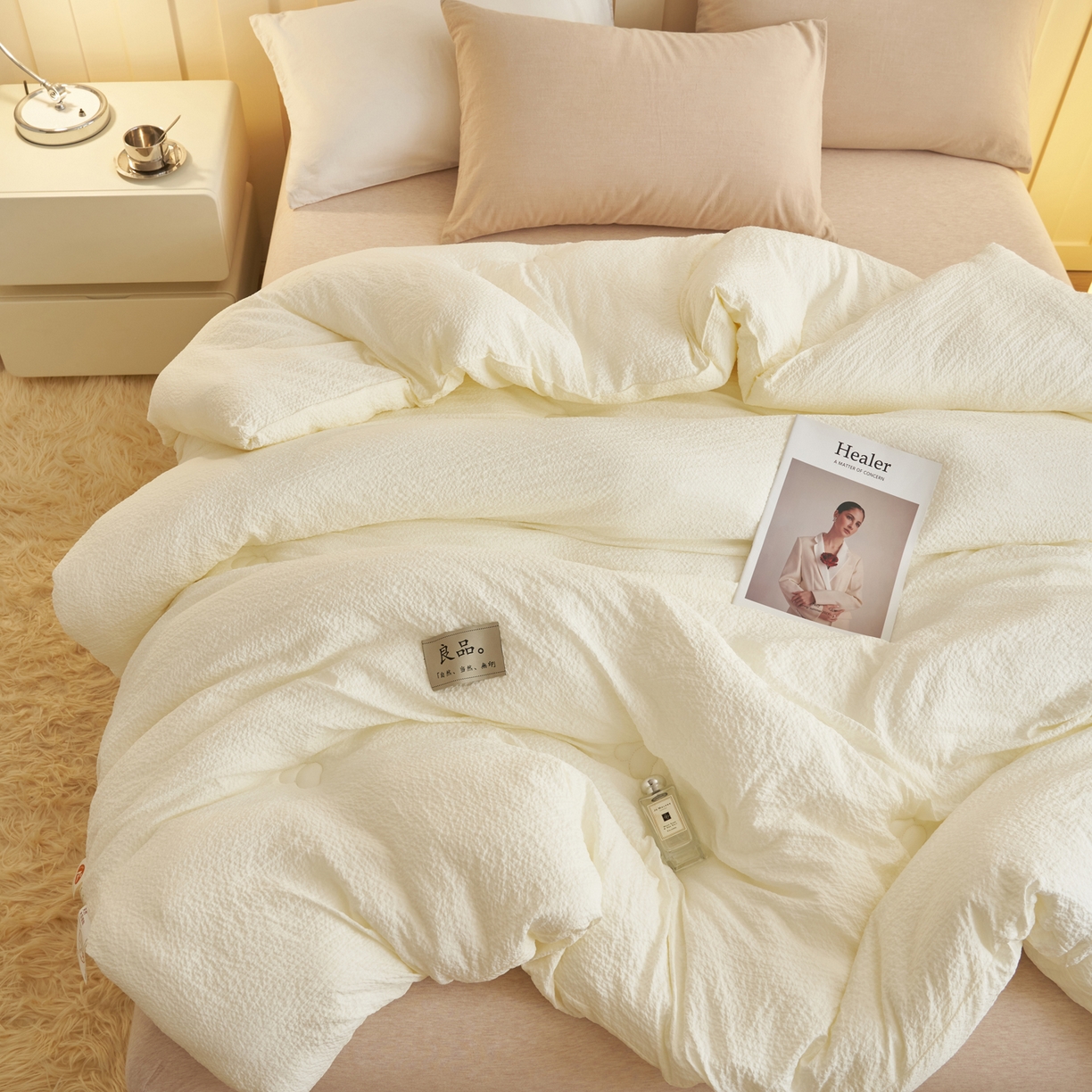 91家纺网 家纺一手货源 找家纺 子由家居 2025新款韩系皱皱格大豆纤维冬被被子被芯 邹邹格-白色