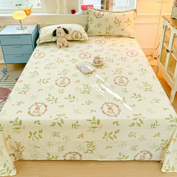 卡普 2025新款牛奶绒印花单床单森林小兔