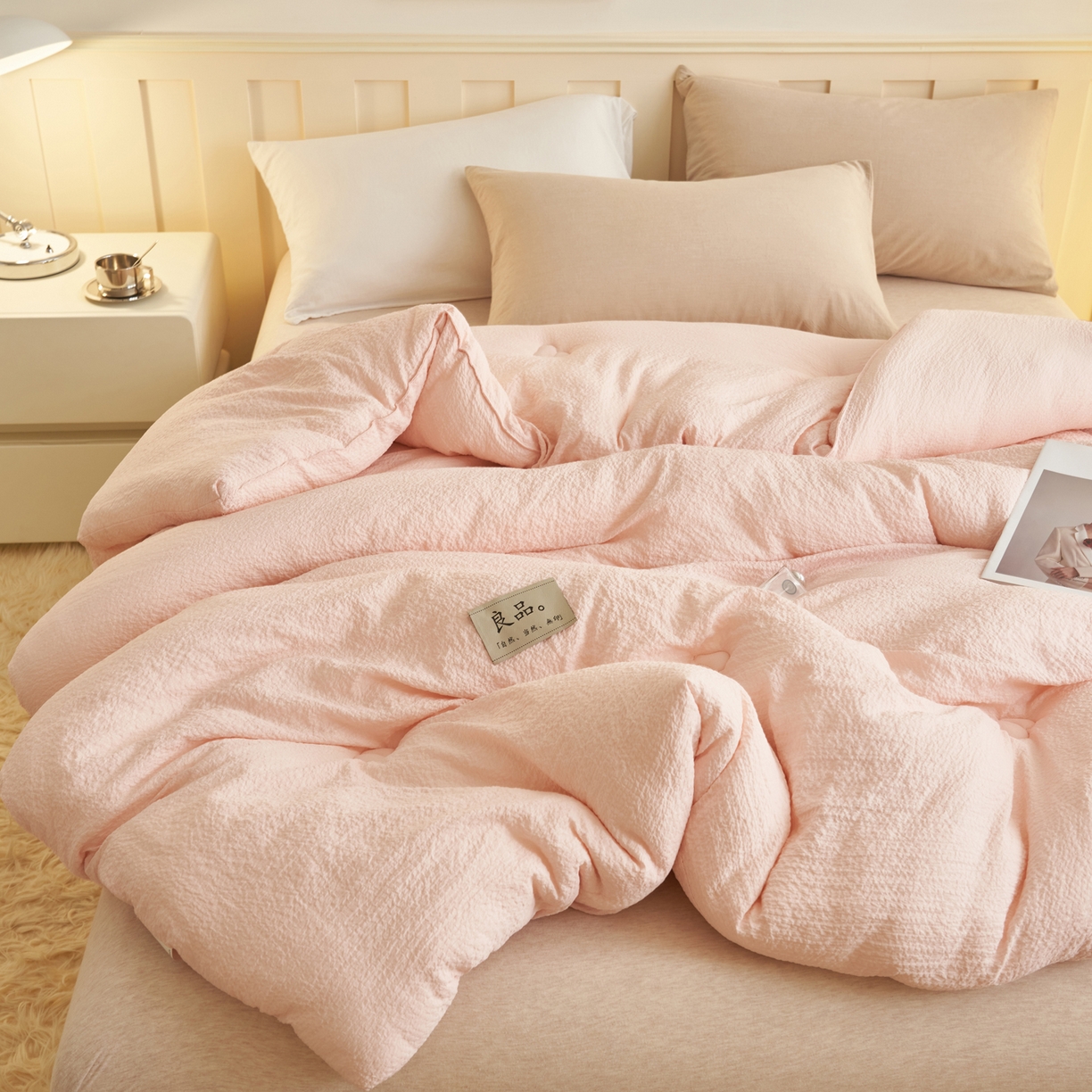 91家纺网 家纺一手货源 找家纺 子由家居 2025新款韩系皱皱格大豆纤维冬被被子被芯 邹邹格-浅粉