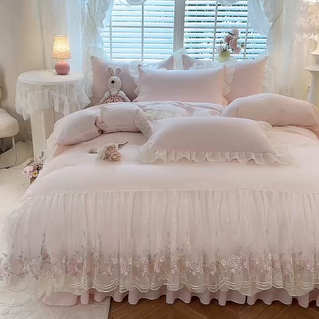 91家纺网 家纺一手货源 找家纺 （总）后庭寝室 2025新款韩版蕾丝床裙款四件套-星辰系列